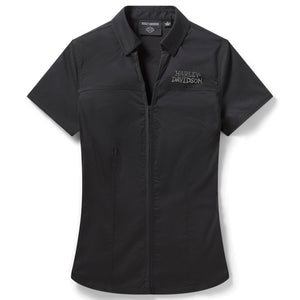 Black short-sleeve shirt with Harley-Davidson logo on a white background