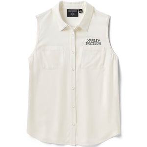 White sleeveless shirt with Harley-Davidson logo on a white background