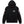 Black hoodie with logos on sleeves against a white background