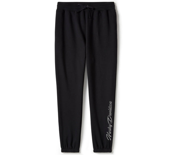 Harley-Davidson Women's Essential Bling Fleece Relax Fit Jogger Pants, Black 96409-25VW