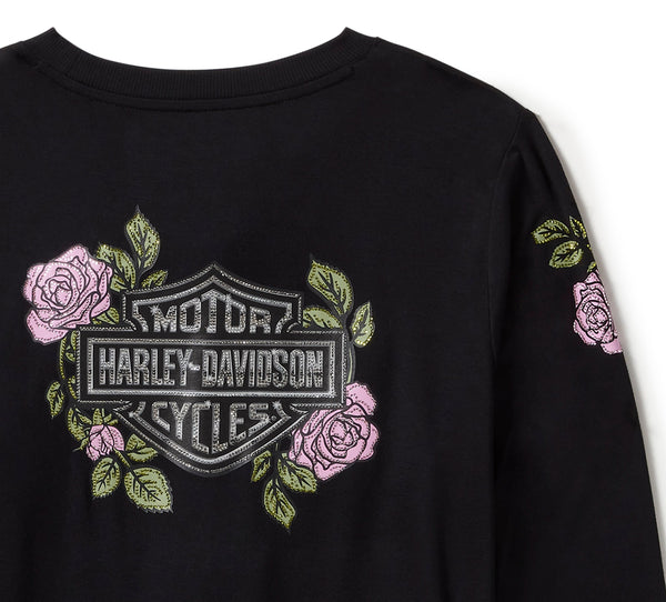 Harley-Davidson Women's Rose & Thorn Bling Long Sleeve Shirt, Black 96434-25VW