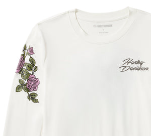 Harley-Davidson Women's Rose & Thorn Bling Long Sleeve Shirt, White 96435-25VW