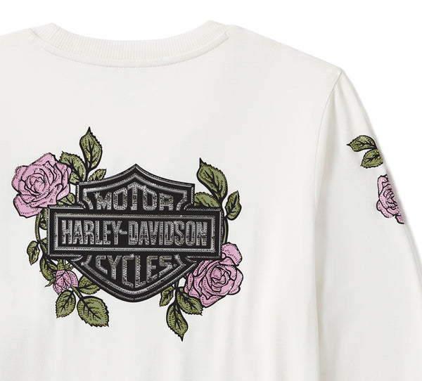 Harley-Davidson Women's Rose & Thorn Bling Long Sleeve Shirt, White 96435-25VW