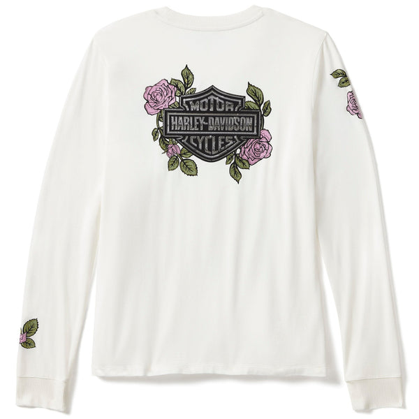 Harley-Davidson Women's Rose & Thorn Bling Long Sleeve Shirt, White 96435-25VW