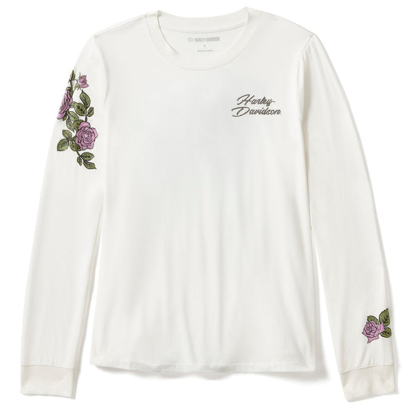 Harley-Davidson Women's Rose & Thorn Bling Long Sleeve Shirt, White 96435-25VW