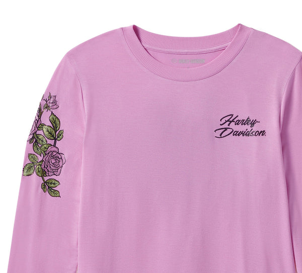 Harley-Davidson Women's Rose & Thorn Bling Long Sleeve Shirt, Pink 96436-25VW