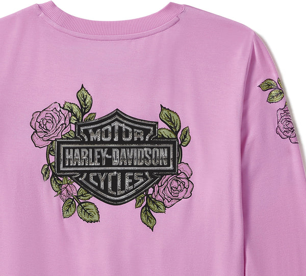 Harley-Davidson Women's Rose & Thorn Bling Long Sleeve Shirt, Pink 96436-25VW