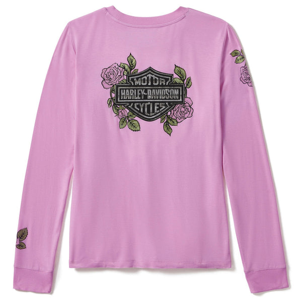 Harley-Davidson Women's Rose & Thorn Bling Long Sleeve Shirt, Pink 96436-25VW