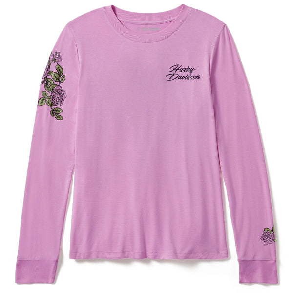 Harley-Davidson Women's Rose & Thorn Bling Long Sleeve Shirt, Pink 96436-25VW