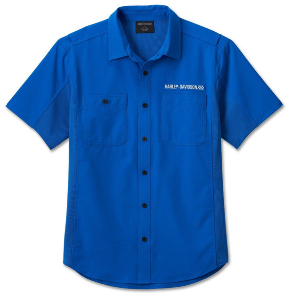 Harley-Davidson Men's Wicked Button-Up Short Sleeve Performance Shirt, Lapis Blue 96443-24VM