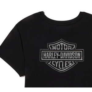 Harley-Davidson Women's Essential Bling Ruched Bling Short Sleeve Shirt, Black 96444-25VW