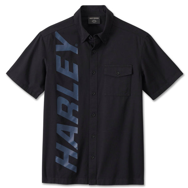 Harley-Davidson Men's Highside Mechanic Short Sleeve Button-Up Shirt, Black 96445-24VM