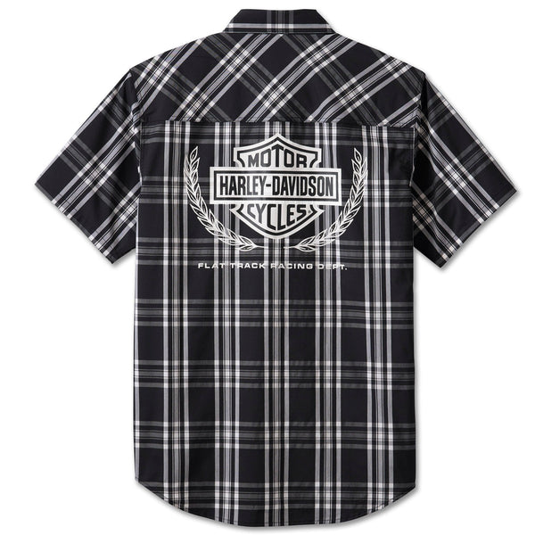 Harley-Davidson Men's Trophy Bar & Shield Logo Button-Up Short Sleeve Shirt, Black/White Plaid 96453-24VM