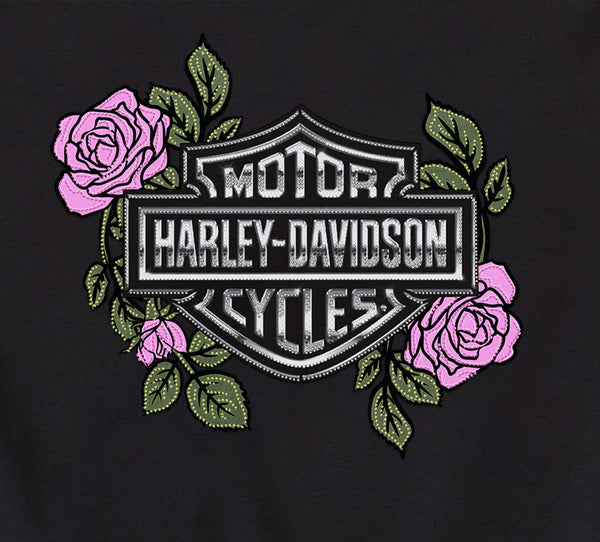 Harley-Davidson Women's Rose & Thorn Bling Lace Trim Sleeveless Shirt, Black Tank96453-25VW