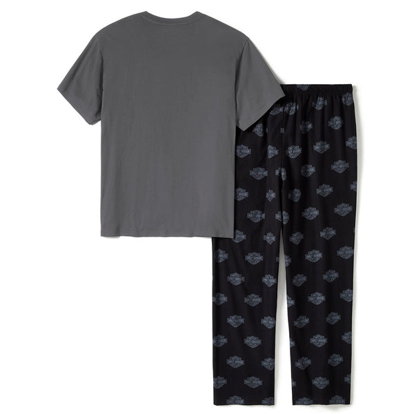 Harley-Davidson Men's Classic B&S Logo Short Sleeve Shirt W/ Allover Print B&S Pants Pajama Set, Gray Tee 96471-25VM