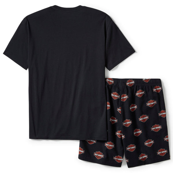 Harley-Davidson Men's B&S Short Sleeve Shirt & Allover Print Shorts Pajama Set, Black Tee 96473-25VM