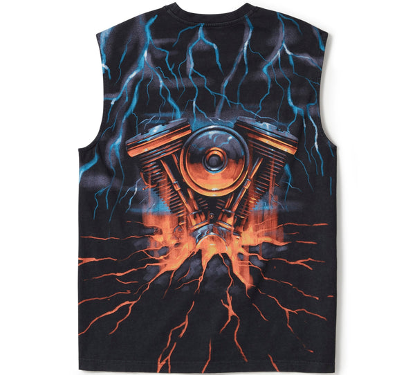 Harley-Davidson Men's 80s' Evo Engine Lightning Sleeveless Muscle Shirt, Black 96481-25VM
