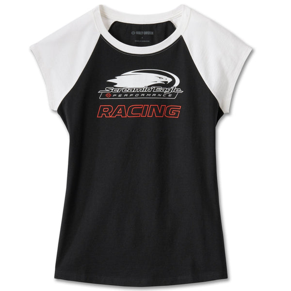 Harley-Davidson Women's Screamin' Eagle Racing Short Sleeve Shirt, Black/White 96482-24VW