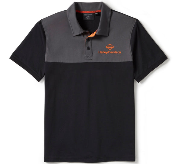 Harley-Davidson Men's H-D Tech Coolmax Polo Short Sleeve Shirt, Black/Gray 96482-25VM