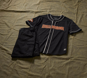 Harley-Davidson Men's 03' Scripted Baseball Jersey Button-Up Short Sleeve Shirt, Black 96485-25VM