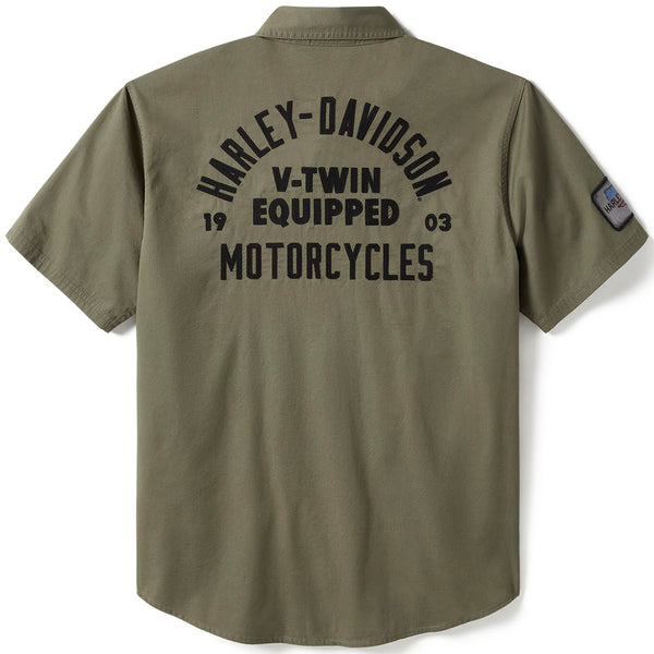 Harley-Davidson Men's V-Twin equipped Solid Mechanic's Short Sleeve Shirt, Green 96494-25VM