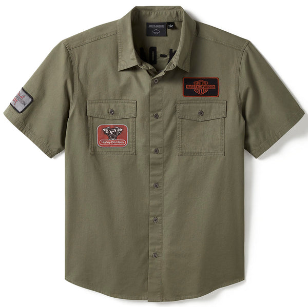 Harley-Davidson Men's V-Twin equipped Solid Mechanic's Short Sleeve Shirt, Green 96494-25VM