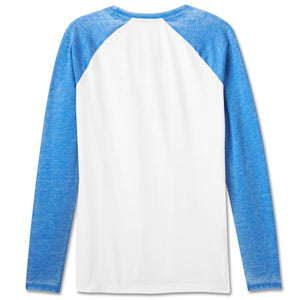 Harley-Davidson Women's Burnout Raglan Color Blocked long Sleeve Shirt, Black/Blue