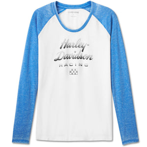 Harley-Davidson Women's Burnout Raglan Color Blocked long Sleeve Shirt, Black/Blue