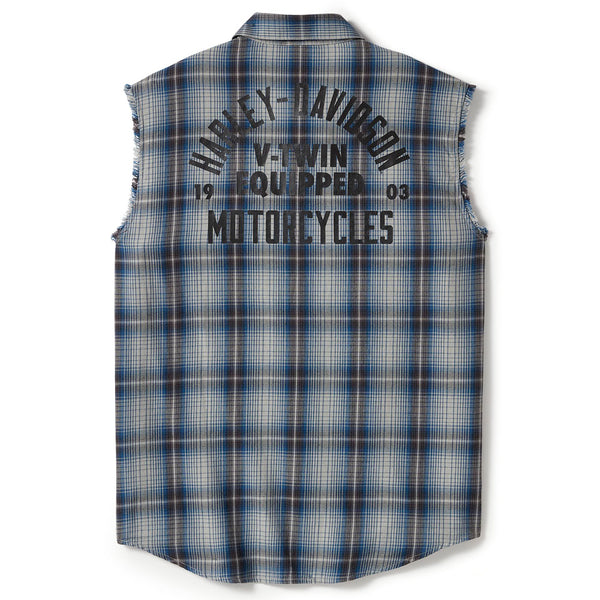 Harley-Davidson Men's V-Twin Button-Up Equipped Plaid Blowout Sleeves Shirt, Gray 96495-25VM