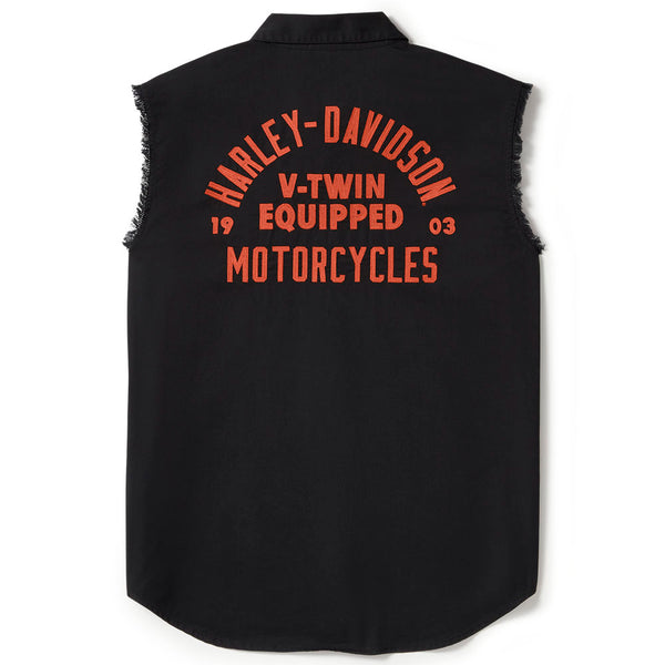 Harley-Davidson Men's V-Twin Button-Up  Equipped Solid Blowout Sleeves Shirt, Black 96496-25VM