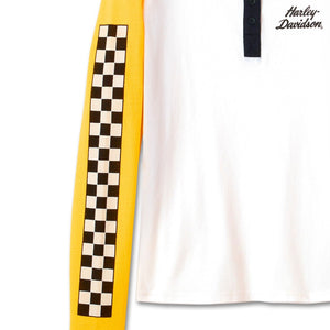 Harley-Davidson Women's Rose Racer Mesh Henley Long Sleeve Shirt, White/Yellow 96497-24VW