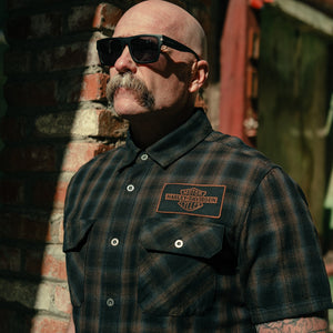 Harley-Davidson Men's Bar & Shield Patch Button-Up Short Sleeve Shirt, Amber Brown 96503-25VM