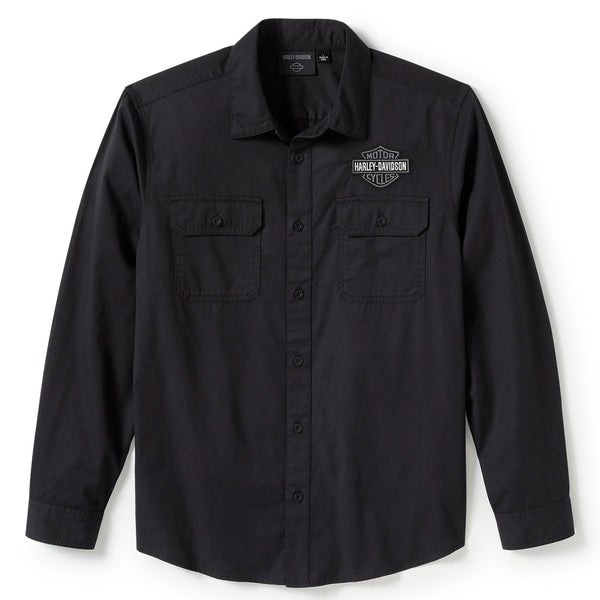 Harley-Davidson Men's Bar & Shield Solid Long Sleeve Shirt, Black 96511-25VM
