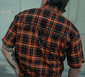Harley-Davidson Men's H-D TECH Coolmax Button-Up Short Sleeve Shirt, Orange Plaid 96513-25VM