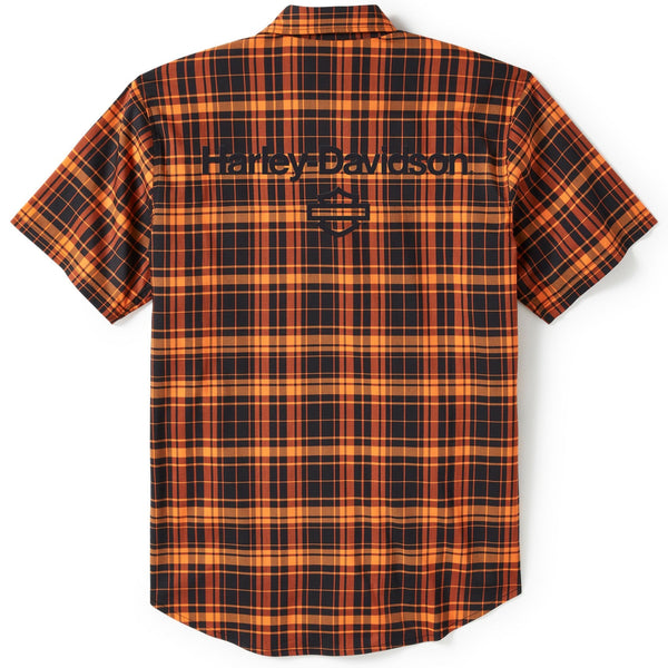 Harley-Davidson Men's H-D TECH Coolmax Button-Up Short Sleeve Shirt, Orange Plaid 96513-25VM