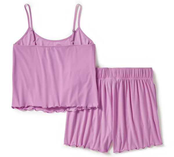 Harley-Davidson Women's Lettuce Trim Shorts W/ String Sleeveless Shirt Pajama Set, Pink Tank 96525-25VW