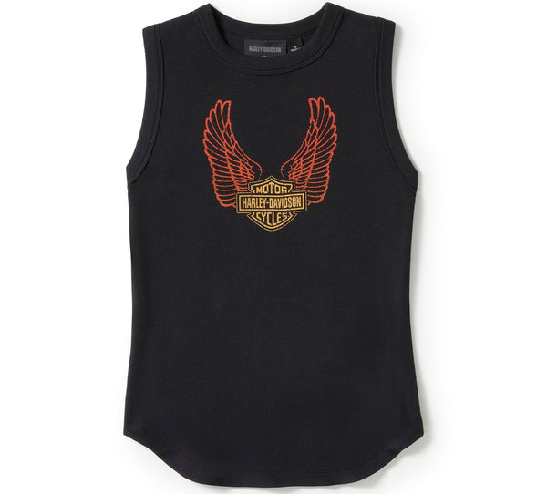 Harley-Davidson Women's Vintage Up-Winged B&S Logo Ribbed Sleeveless Shirt, Black Tank 96542-25VW