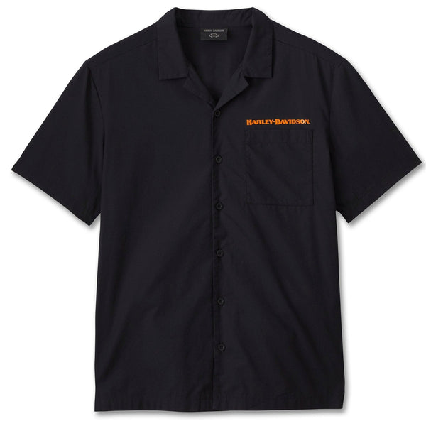 Harley-Davidson Men's Burning Eagle Button-Up Short Sleeve Shirt, Black 96553-24VM