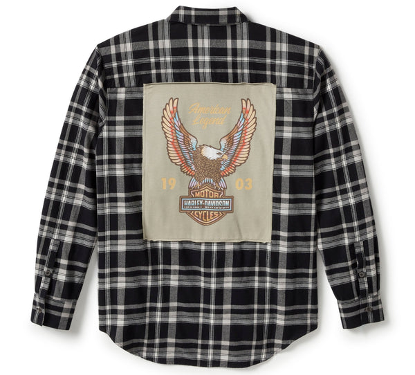 Harley-Davidson Women's Vintage Up-Winged Eagle Patch Woven Button-Up Long Sleeve Shirt, Black 96556-25VW