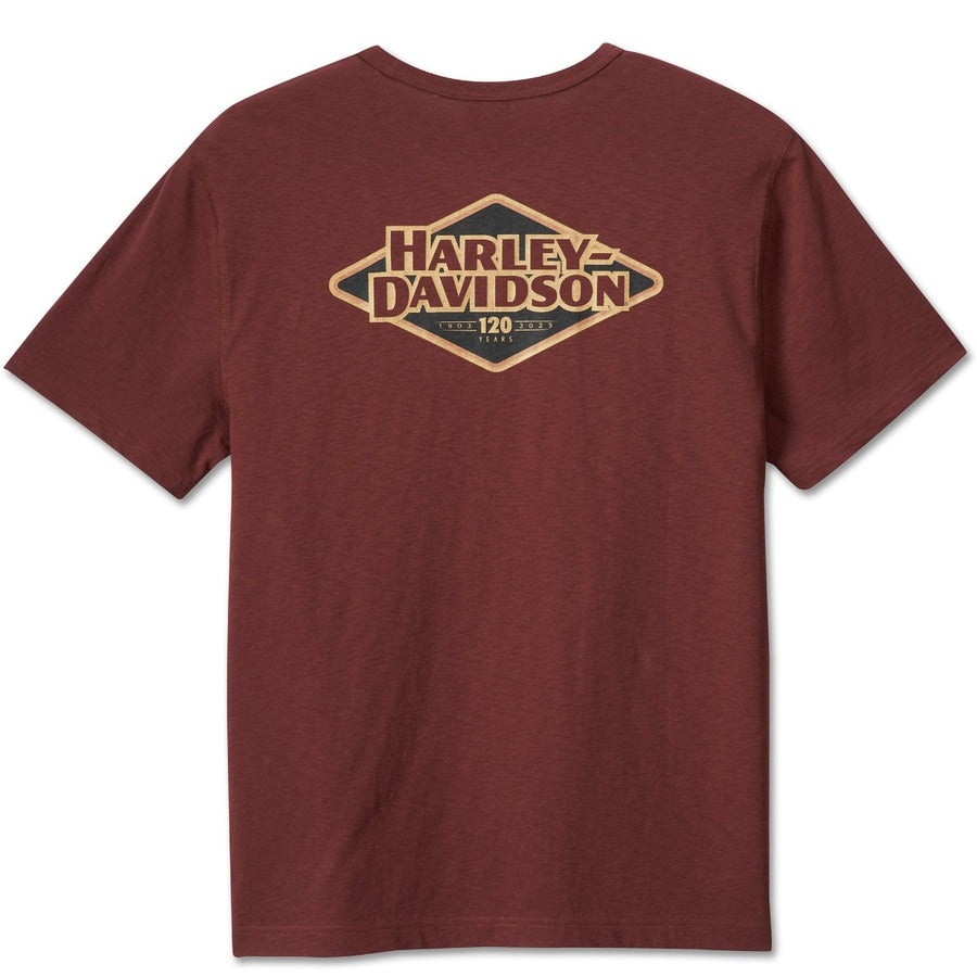 Harley-Davidson Men's 120th Anniversary Logo Short Sleeve Pocket Shirt, Rum Raisin 96567-23VM