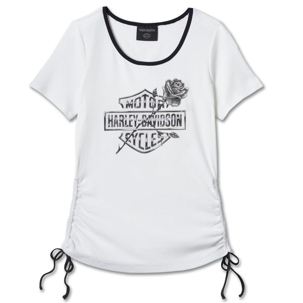 Harley-Davidson Women's Illuminate Bar & Shield Rose Short Sleeve Shirt, Bright White Tee 96592-24VW