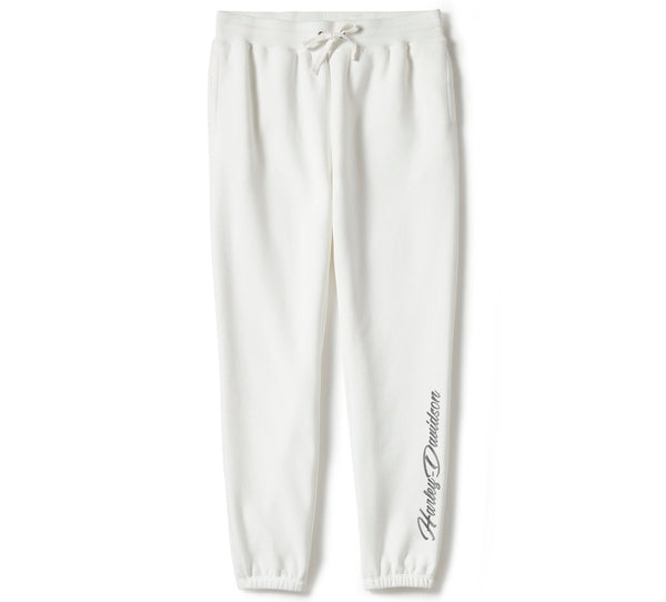 Harley-Davidson Women's Essential Bling Fleece Relax Fit Jogger Pants, White 96592-25VW