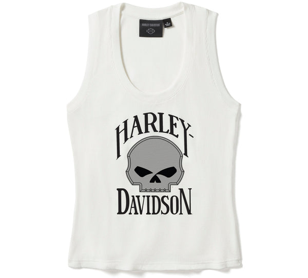 Harley-Davidson Women's Willie G. Skull Ribbed Sleeveless Shirt, Off White Tank, 96597-25VW