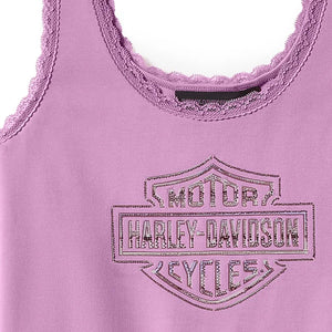 Harley-Davidson Women's Essential Bling Lace Trim Sleeveless Tank, Pink 96600-25VW