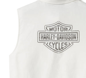 Harley-Davidson Women's Essential Bling Button-Up Front Sleeveless Shirt, White 96601-25VW