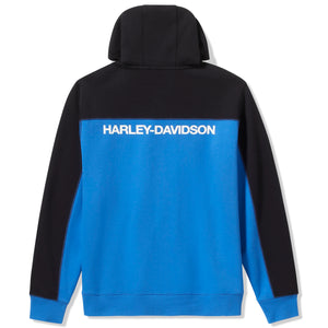 Black and blue Harley-Davidson hoodie on a white background