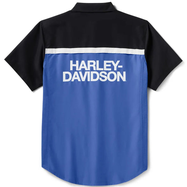 Harley-Davidson Men's H-D TECH Vented Button-Up Colorblock Short Sleeve Shirt, Blue/Black 96618-25VM