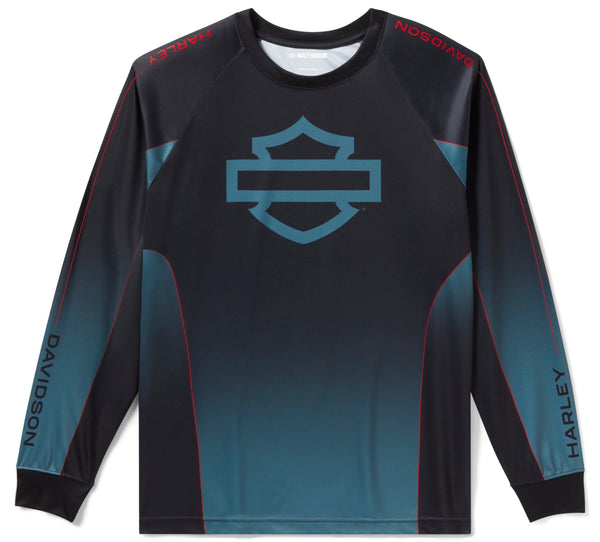 Harley-Davidson Men's H-D Speedway Moto Jersey, Long Sleeve Shirt, Black/Deep Green 96620-25VX