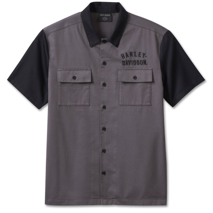 Harley-Davidson Men's Staple Colorblock Button-Up Shirt, Blackened Pearl 96622-23VM