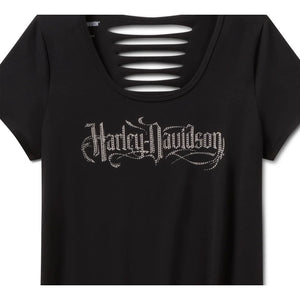 Harley-Davidson Women's Bling Rip & Repair Tunic-Sabotage Short Sleeve Shirt, Black 96628-25VW